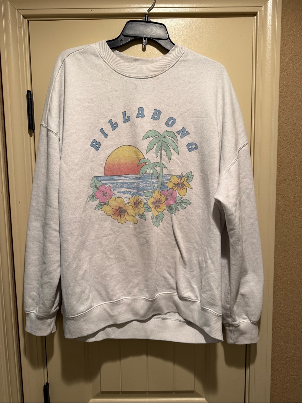 Billabong White Graphic Sunset Crewneck with Pastel Florals